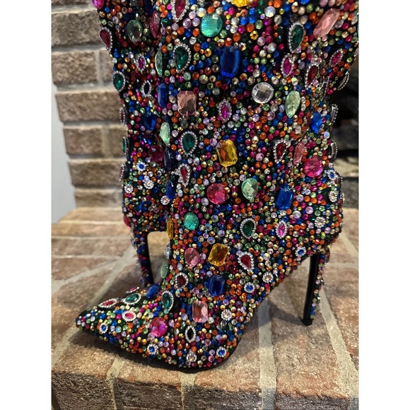 AZALEA WANG Ecstatic Multi Stiletto Rhinestone Tall Boots Size 10 Barbiecore - Picture 11 of 16